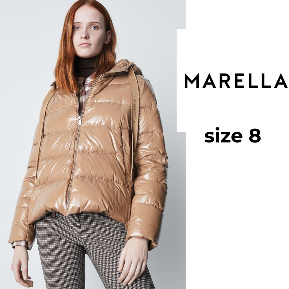 MARELLA Sport Glossy Tan Hooded puffer jacket